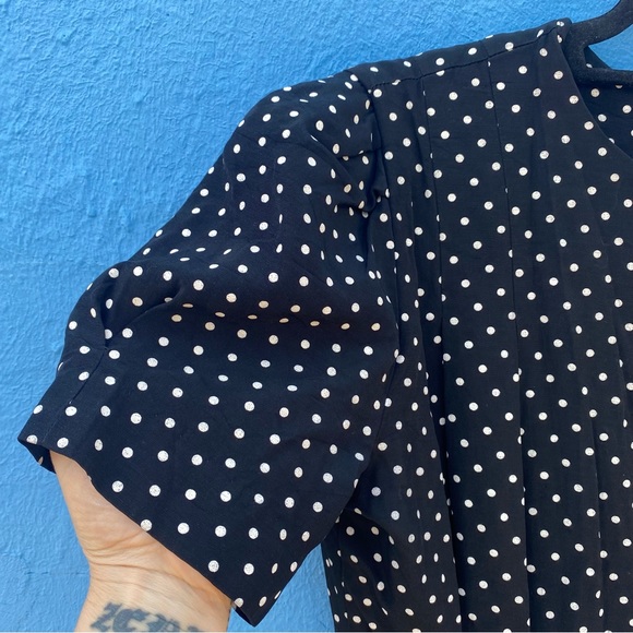 Vintage 80’s black and white polka dot midi dress, size medium, gold buttons - Picture 9 of 12